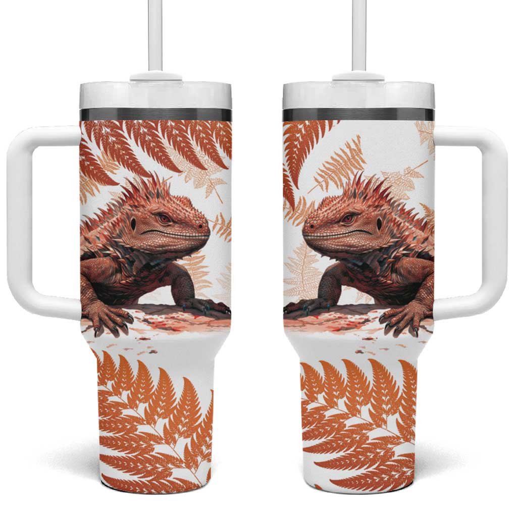 Red New Zealand Tuatara Tumbler With Handle Aotearoa Sphenodon Punctatus Silver Fern LT14 One Size: 40 oz Red - Polynesian Pride