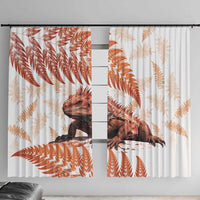 Red New Zealand Tuatara Window Curtain Aotearoa Sphenodon Punctatus Silver Fern LT14 With Hooks Red - Polynesian Pride