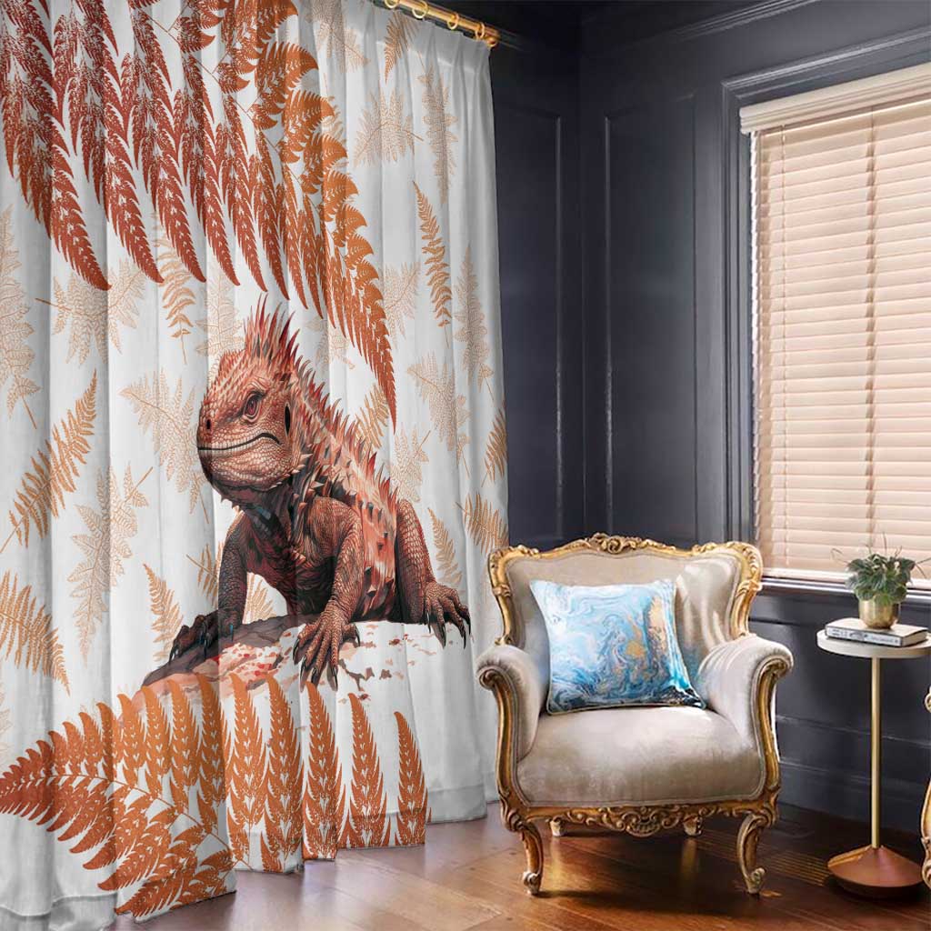 Red New Zealand Tuatara Window Curtain Aotearoa Sphenodon Punctatus Silver Fern LT14 - Polynesian Pride