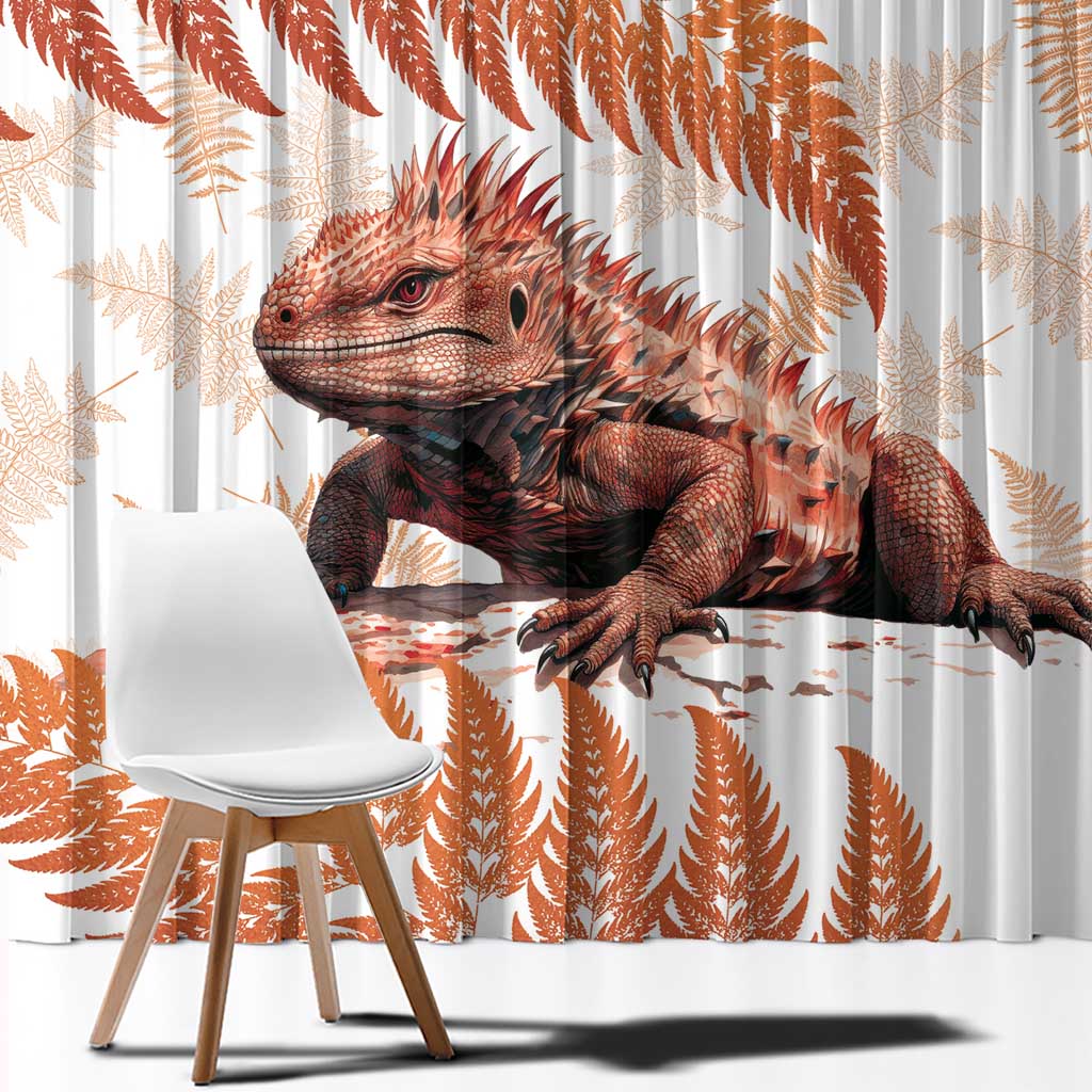 Red New Zealand Tuatara Window Curtain Aotearoa Sphenodon Punctatus Silver Fern LT14 - Polynesian Pride