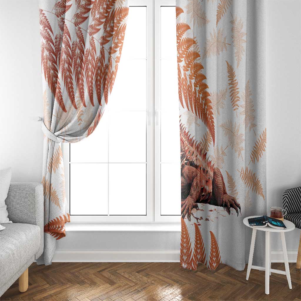 Red New Zealand Tuatara Window Curtain Aotearoa Sphenodon Punctatus Silver Fern LT14 - Polynesian Pride
