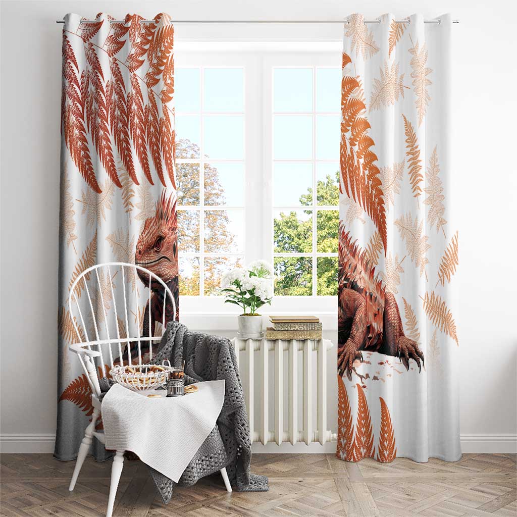 Red New Zealand Tuatara Window Curtain Aotearoa Sphenodon Punctatus Silver Fern LT14 - Polynesian Pride