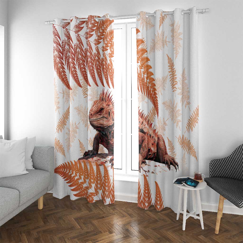 Red New Zealand Tuatara Window Curtain Aotearoa Sphenodon Punctatus Silver Fern LT14 With Grommets Red - Polynesian Pride