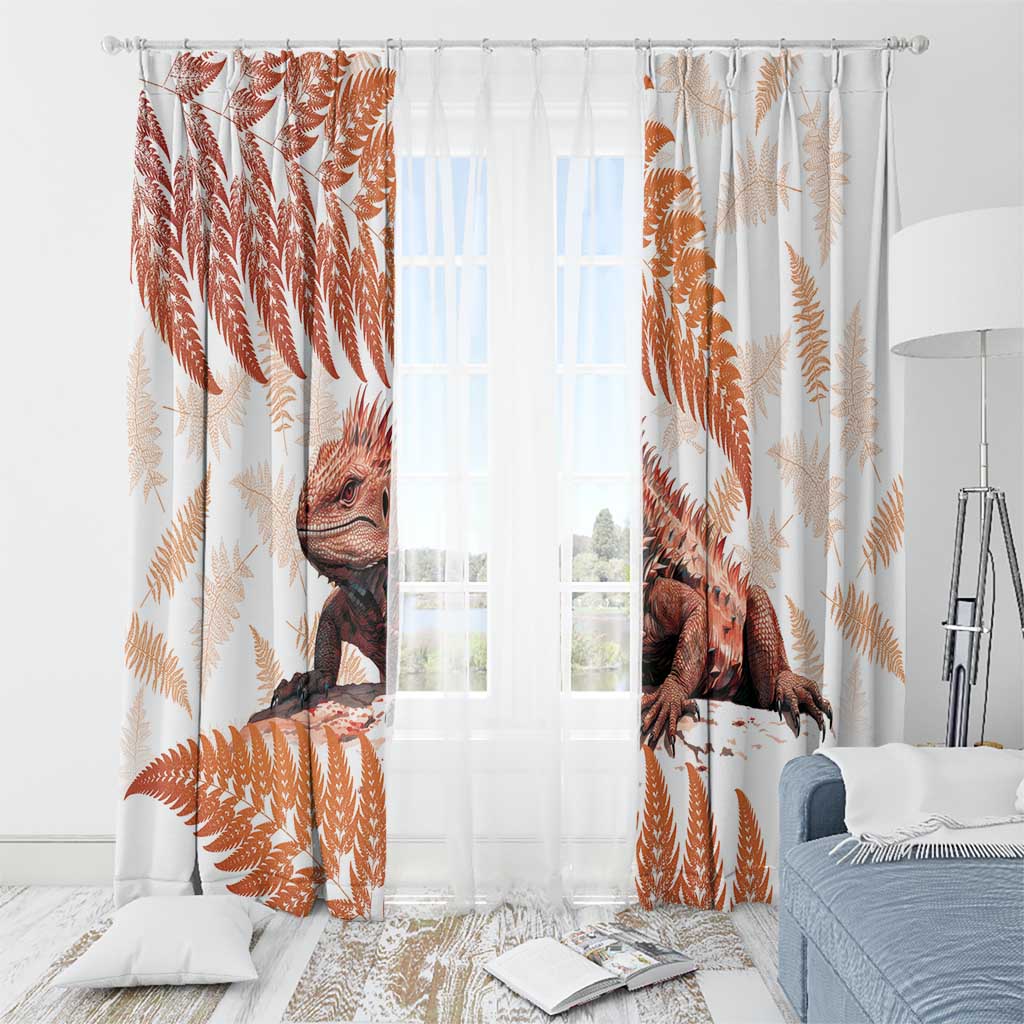 Red New Zealand Tuatara Window Curtain Aotearoa Sphenodon Punctatus Silver Fern LT14 - Polynesian Pride