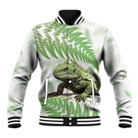 Green New Zealand Tuatara Baseball Jacket Aotearoa Sphenodon Punctatus Silver Fern LT14 Unisex Green - Polynesian Pride