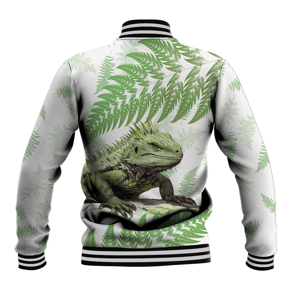 Green New Zealand Tuatara Baseball Jacket Aotearoa Sphenodon Punctatus Silver Fern LT14 - Polynesian Pride