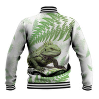 Green New Zealand Tuatara Baseball Jacket Aotearoa Sphenodon Punctatus Silver Fern LT14 - Polynesian Pride