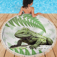 Green New Zealand Tuatara Beach Blanket Aotearoa Sphenodon Punctatus Silver Fern LT14 - Polynesian Pride