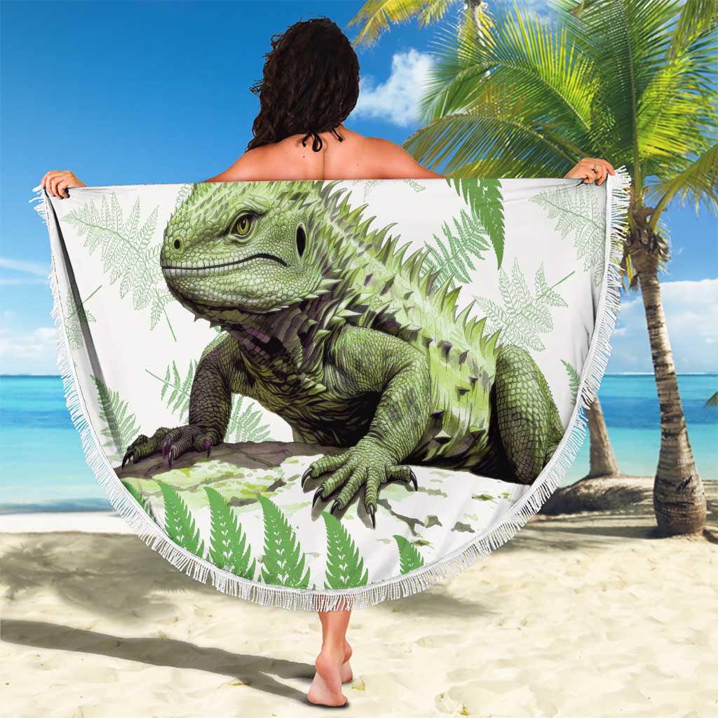 Green New Zealand Tuatara Beach Blanket Aotearoa Sphenodon Punctatus Silver Fern LT14 - Polynesian Pride