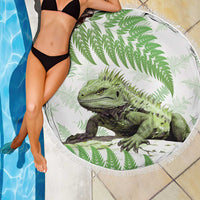 Green New Zealand Tuatara Beach Blanket Aotearoa Sphenodon Punctatus Silver Fern LT14 - Polynesian Pride