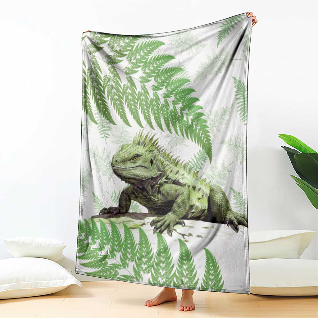 Green New Zealand Tuatara Blanket Aotearoa Sphenodon Punctatus Silver Fern LT14 - Polynesian Pride