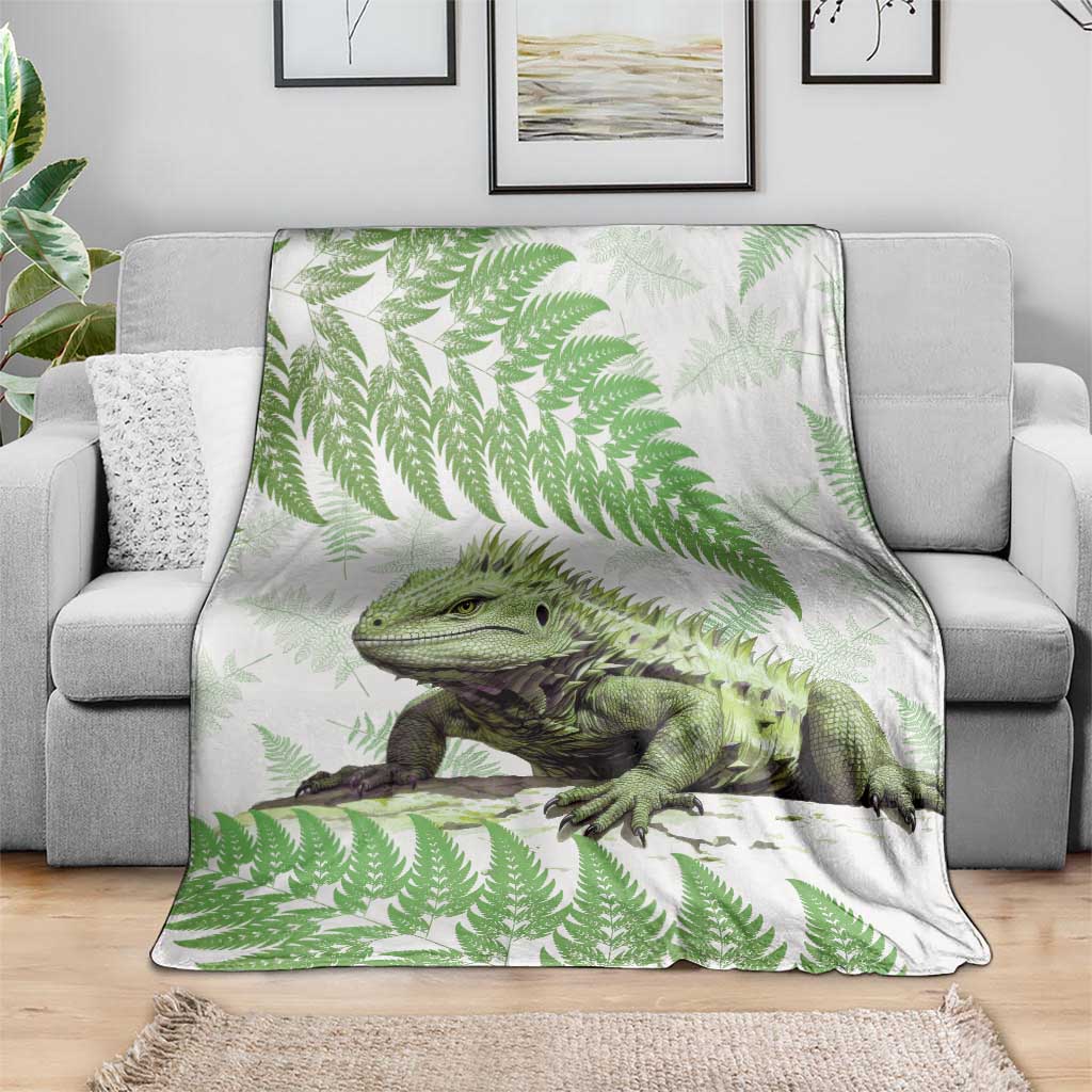 Green New Zealand Tuatara Blanket Aotearoa Sphenodon Punctatus Silver Fern LT14 - Polynesian Pride