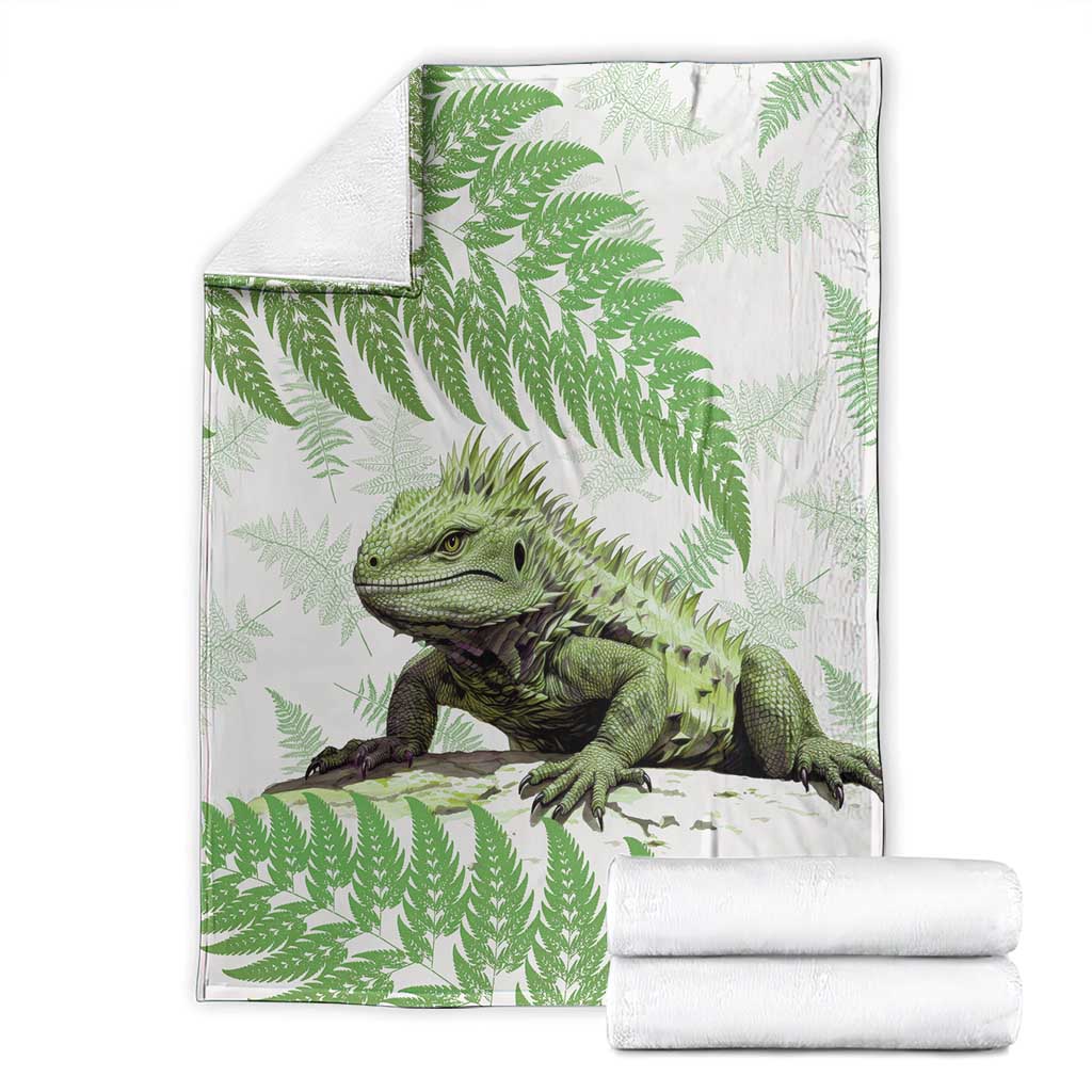 Green New Zealand Tuatara Blanket Aotearoa Sphenodon Punctatus Silver Fern LT14 - Polynesian Pride