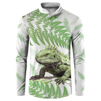 Green New Zealand Tuatara Button Sweatshirt Aotearoa Sphenodon Punctatus Silver Fern LT14 Green - Polynesian Pride