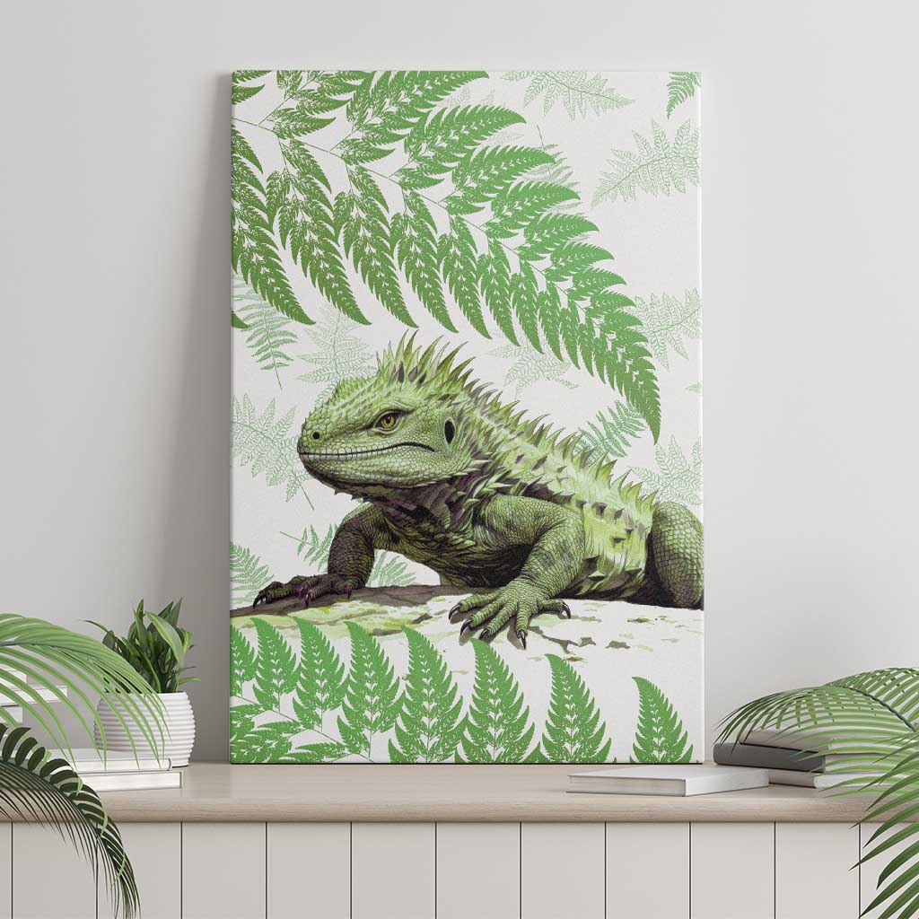 Green New Zealand Tuatara Canvas Wall Art Aotearoa Sphenodon Punctatus Silver Fern LT14 - Polynesian Pride