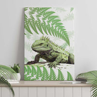 Green New Zealand Tuatara Canvas Wall Art Aotearoa Sphenodon Punctatus Silver Fern LT14 - Polynesian Pride