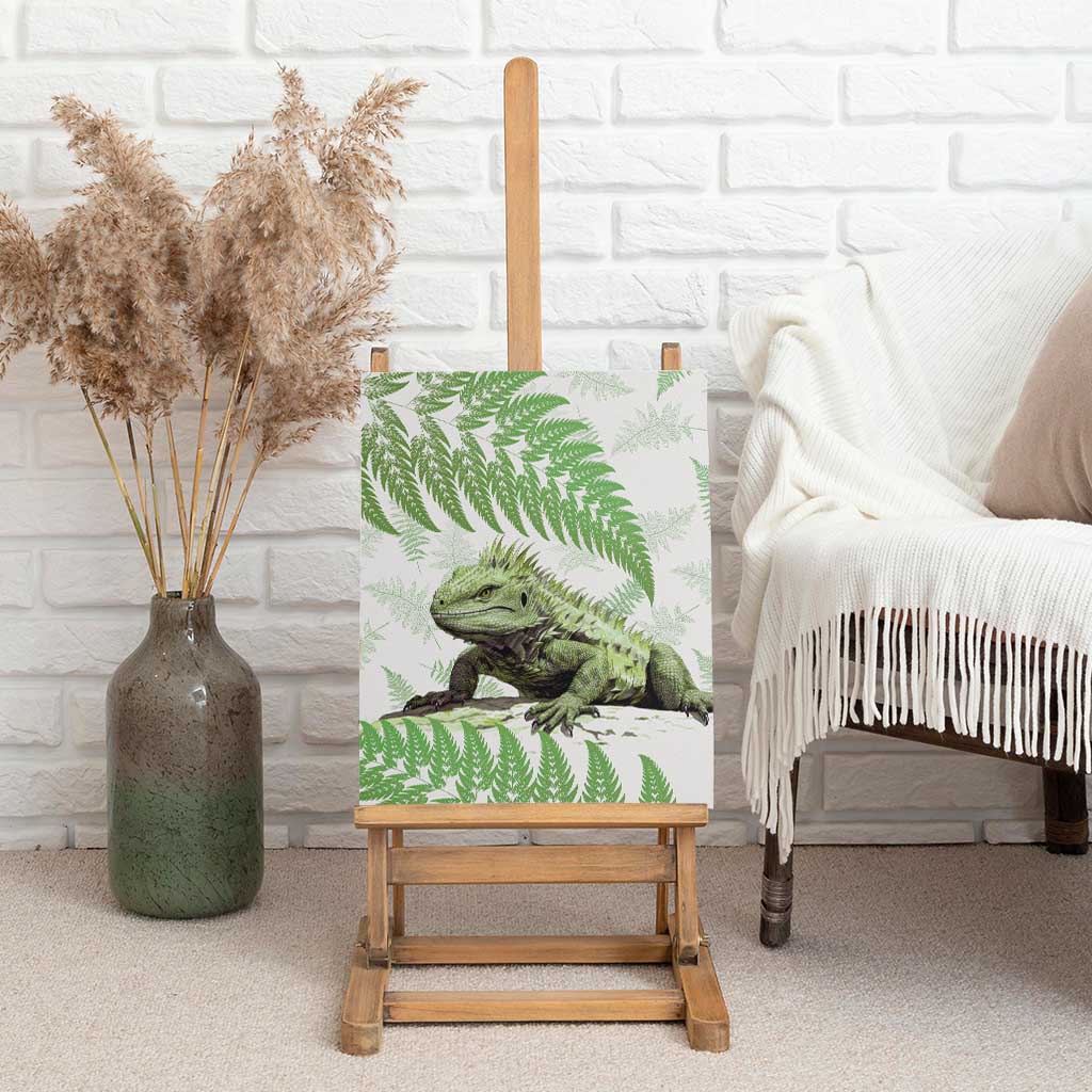 Green New Zealand Tuatara Canvas Wall Art Aotearoa Sphenodon Punctatus Silver Fern LT14 - Polynesian Pride