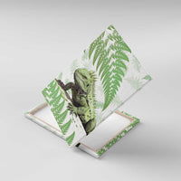 Green New Zealand Tuatara Canvas Wall Art Aotearoa Sphenodon Punctatus Silver Fern LT14 With Frame Green - Polynesian Pride
