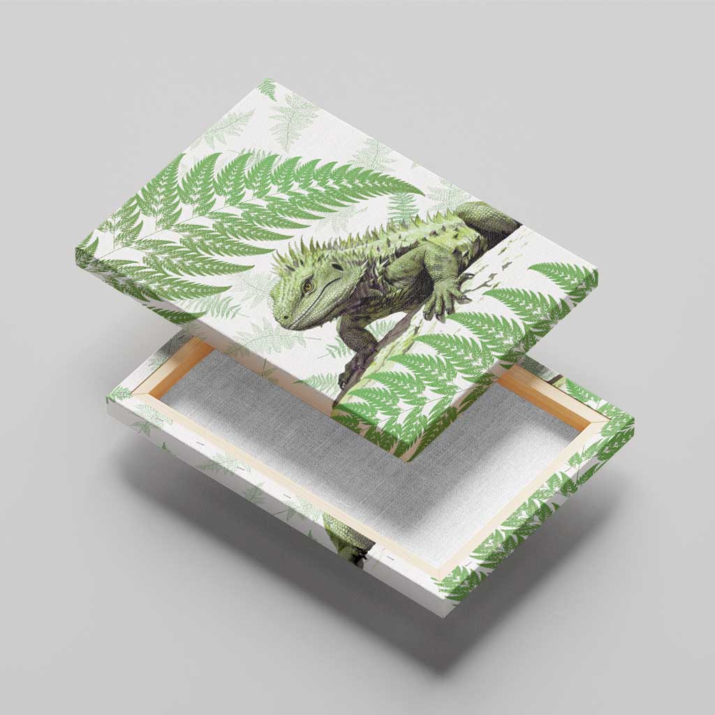 Green New Zealand Tuatara Canvas Wall Art Aotearoa Sphenodon Punctatus Silver Fern LT14 - Polynesian Pride