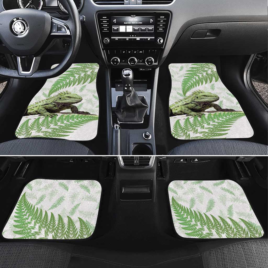 Green New Zealand Tuatara Car Mats Aotearoa Sphenodon Punctatus Silver Fern LT14 Set 4pcs Green - Polynesian Pride