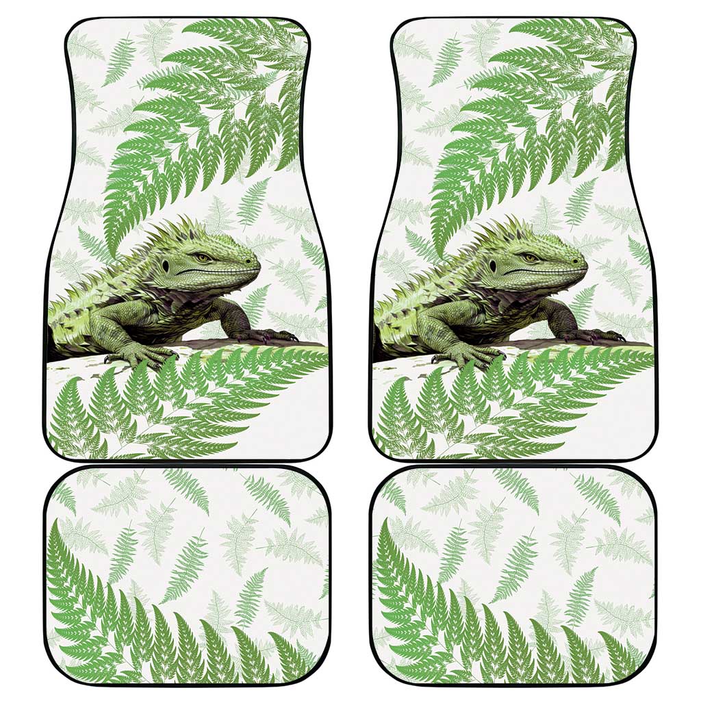 Green New Zealand Tuatara Car Mats Aotearoa Sphenodon Punctatus Silver Fern LT14 - Polynesian Pride