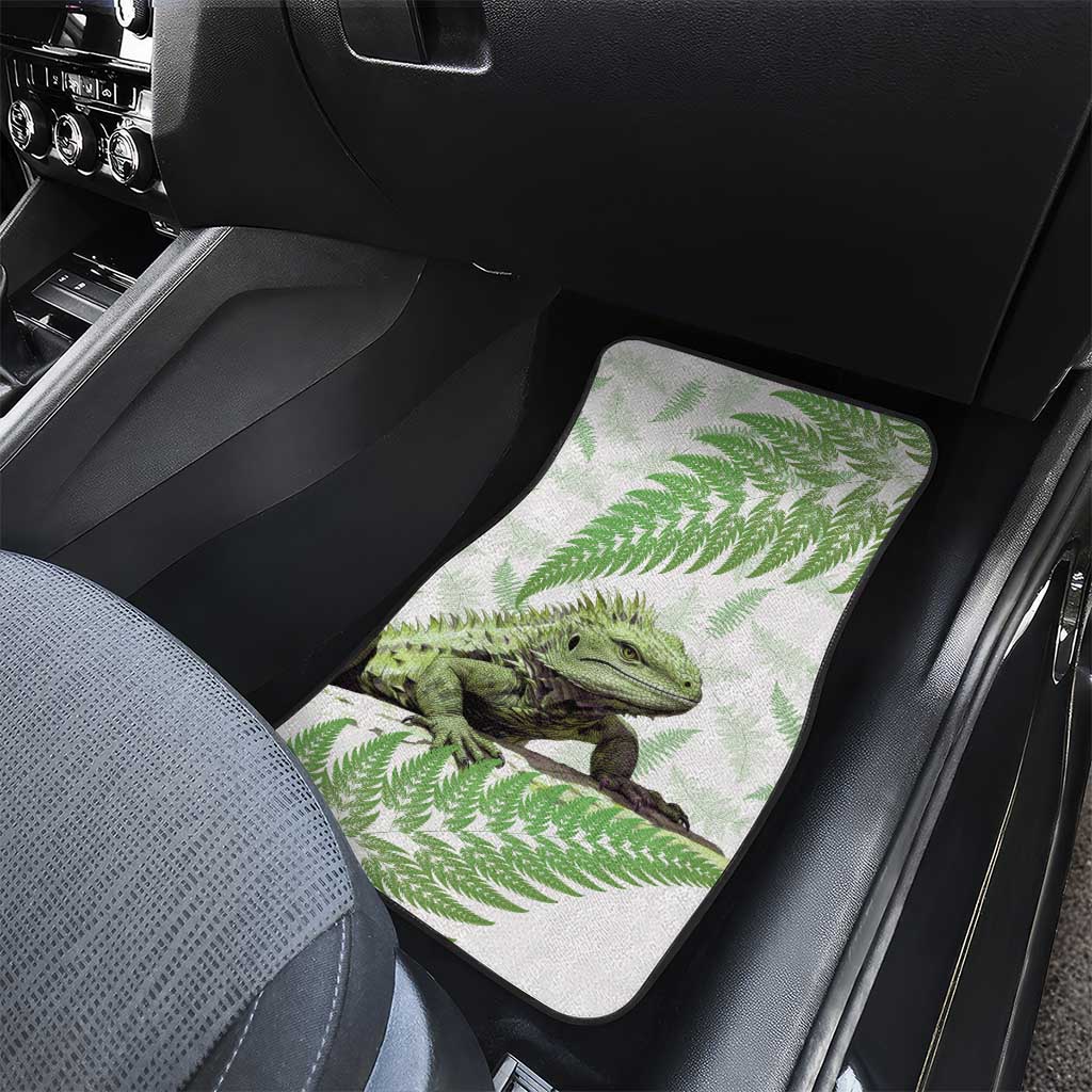 Green New Zealand Tuatara Car Mats Aotearoa Sphenodon Punctatus Silver Fern LT14 - Polynesian Pride