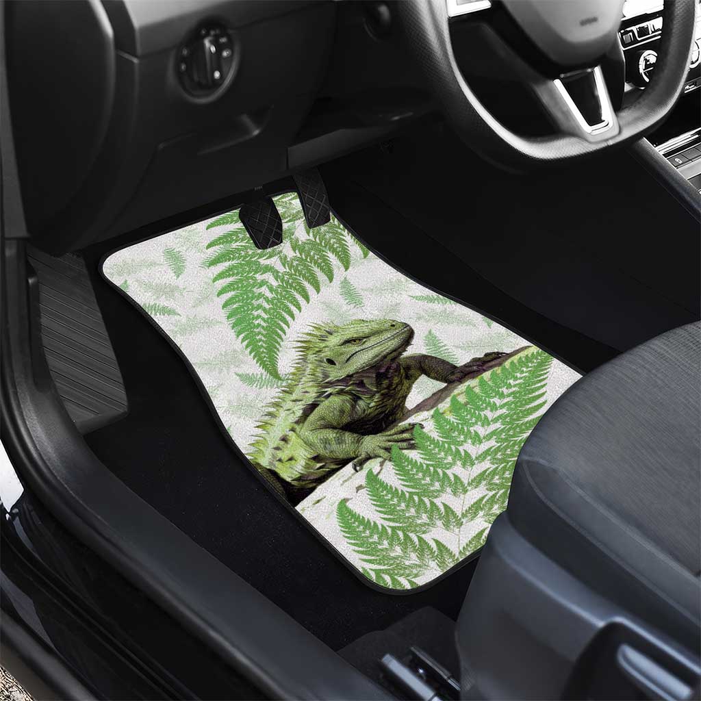 Green New Zealand Tuatara Car Mats Aotearoa Sphenodon Punctatus Silver Fern LT14 - Polynesian Pride