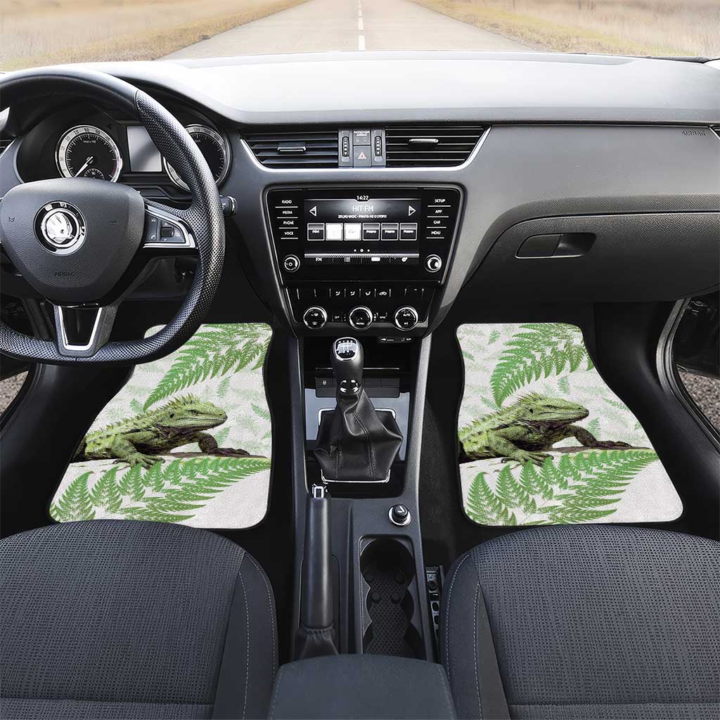 Green New Zealand Tuatara Car Mats Aotearoa Sphenodon Punctatus Silver Fern LT14 Set 2pcs - Front Green - Polynesian Pride