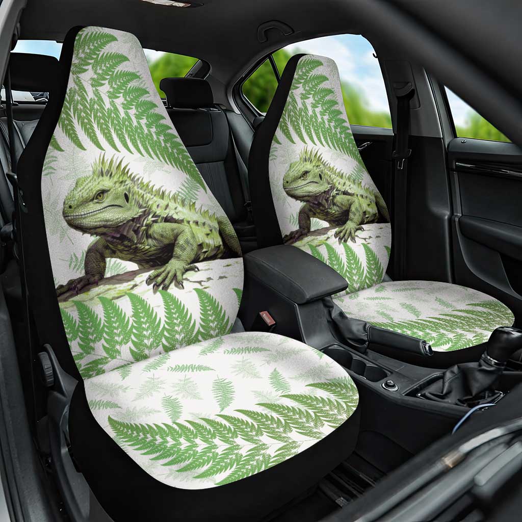 Green New Zealand Tuatara Car Seat Cover Aotearoa Sphenodon Punctatus Silver Fern