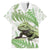 Green New Zealand Tuatara Family Matching Off The Shoulder Long Sleeve Dress and Hawaiian Shirt Aotearoa Sphenodon Punctatus Silver Fern