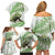 Green New Zealand Tuatara Family Matching Off Shoulder Short Dress and Hawaiian Shirt Aotearoa Sphenodon Punctatus Silver Fern