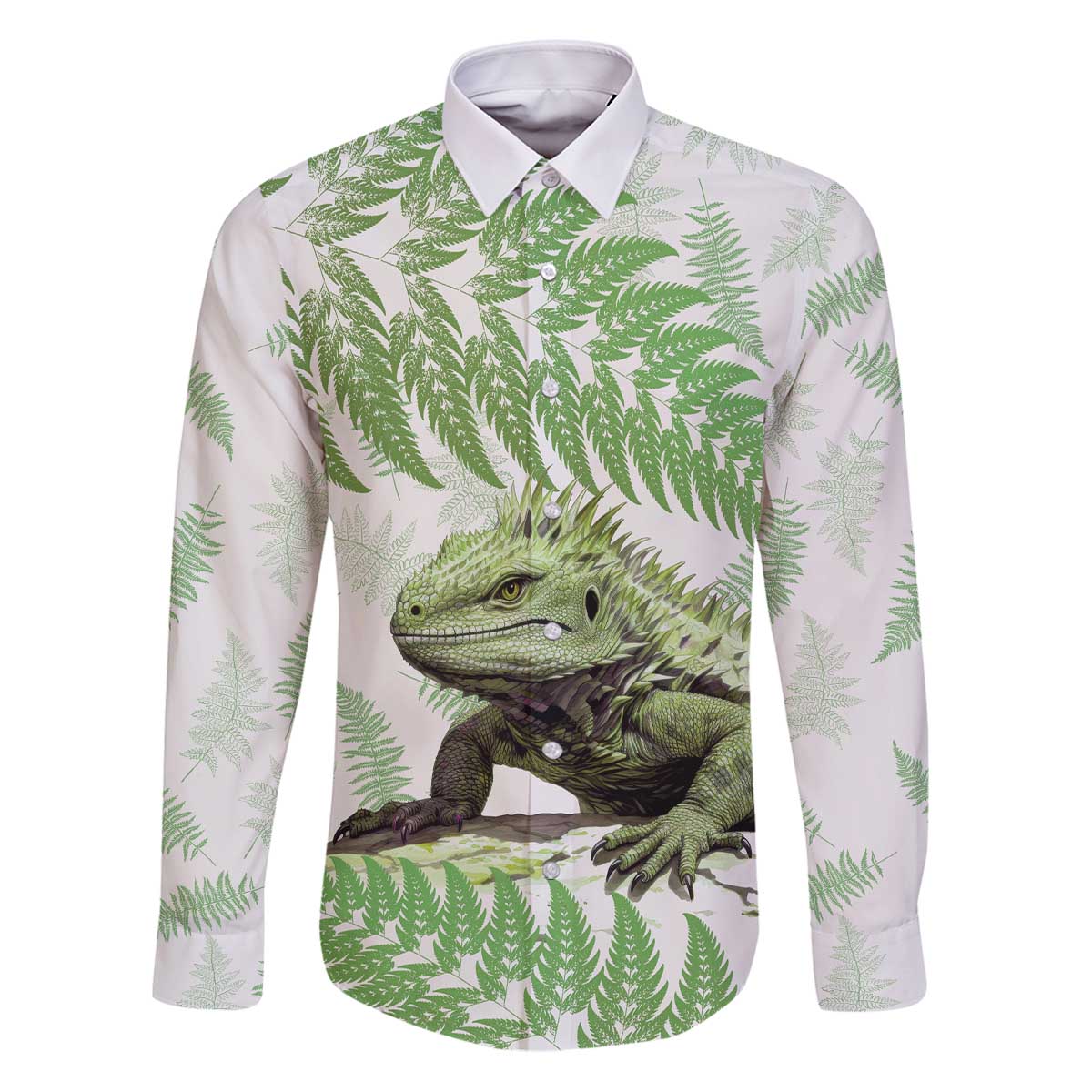 Green New Zealand Tuatara Family Matching Puletasi and Hawaiian Shirt Aotearoa Sphenodon Punctatus Silver Fern