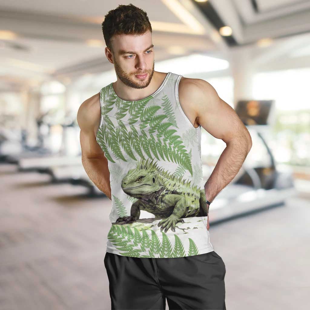 Green New Zealand Tuatara Men Tank Top Aotearoa Sphenodon Punctatus Silver Fern