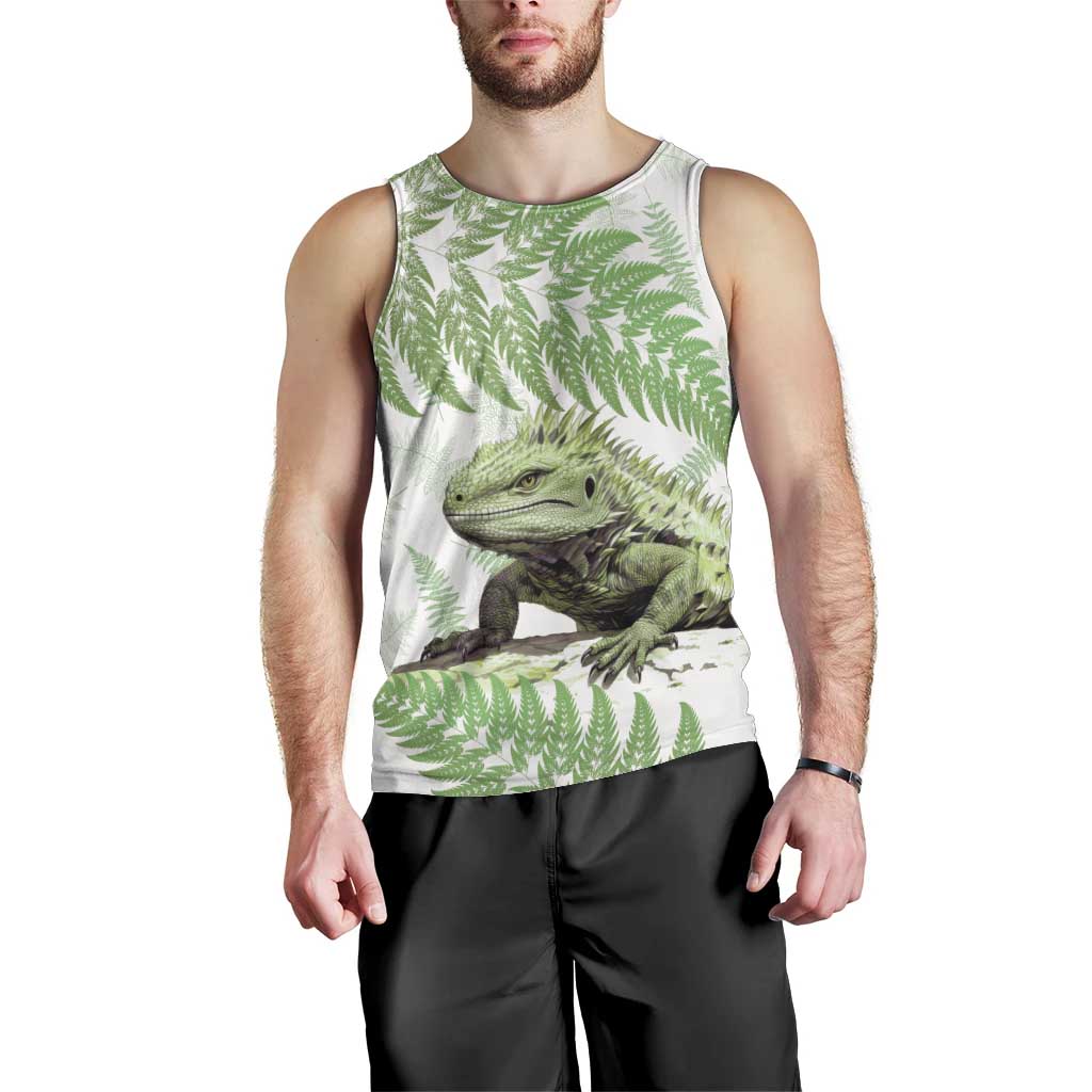Green New Zealand Tuatara Men Tank Top Aotearoa Sphenodon Punctatus Silver Fern LT14 - Polynesian Pride
