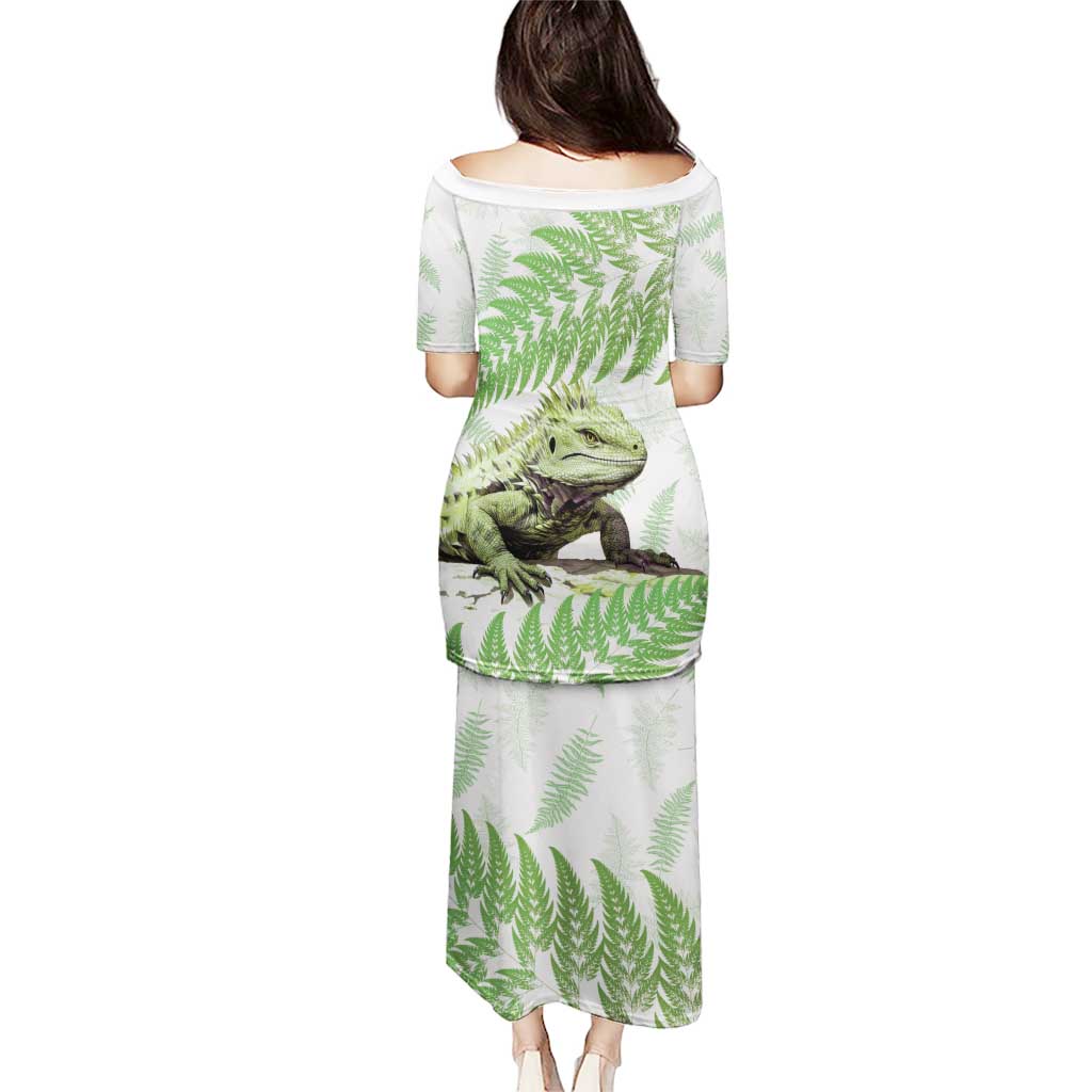 Green New Zealand Tuatara Puletasi Aotearoa Sphenodon Punctatus Silver Fern LT14 - Polynesian Pride
