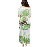 Green New Zealand Tuatara Puletasi Aotearoa Sphenodon Punctatus Silver Fern LT14 - Polynesian Pride