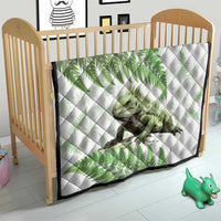 Green New Zealand Tuatara Quilt Aotearoa Sphenodon Punctatus Silver Fern