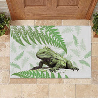Green New Zealand Tuatara Rubber Doormat Aotearoa Sphenodon Punctatus Silver Fern LT14 Green - Polynesian Pride