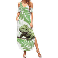 Green New Zealand Tuatara Summer Maxi Dress Aotearoa Sphenodon Punctatus Silver Fern LT14 Women Green - Polynesian Pride
