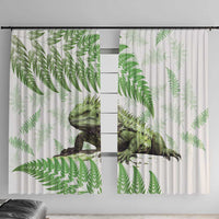 Green New Zealand Tuatara Window Curtain Aotearoa Sphenodon Punctatus Silver Fern LT14 With Hooks Green - Polynesian Pride
