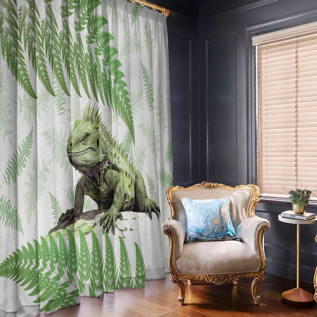 Green New Zealand Tuatara Window Curtain Aotearoa Sphenodon Punctatus Silver Fern LT14 - Polynesian Pride