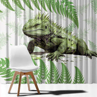 Green New Zealand Tuatara Window Curtain Aotearoa Sphenodon Punctatus Silver Fern LT14 - Polynesian Pride