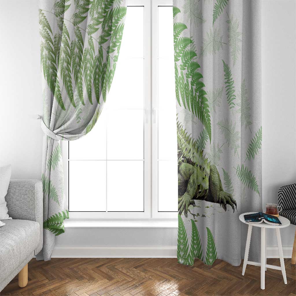 Green New Zealand Tuatara Window Curtain Aotearoa Sphenodon Punctatus Silver Fern LT14 - Polynesian Pride