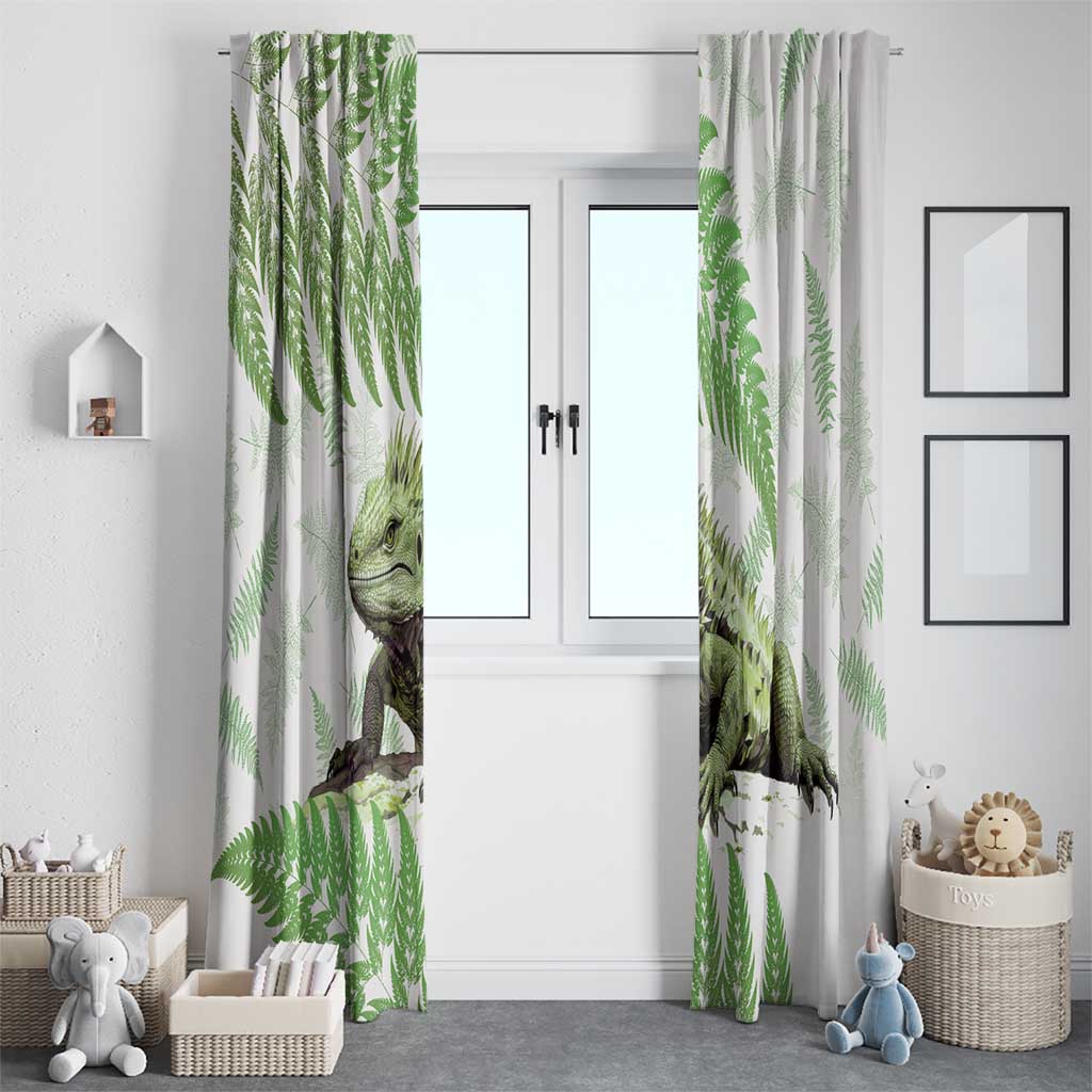 Green New Zealand Tuatara Window Curtain Aotearoa Sphenodon Punctatus Silver Fern LT14 - Polynesian Pride