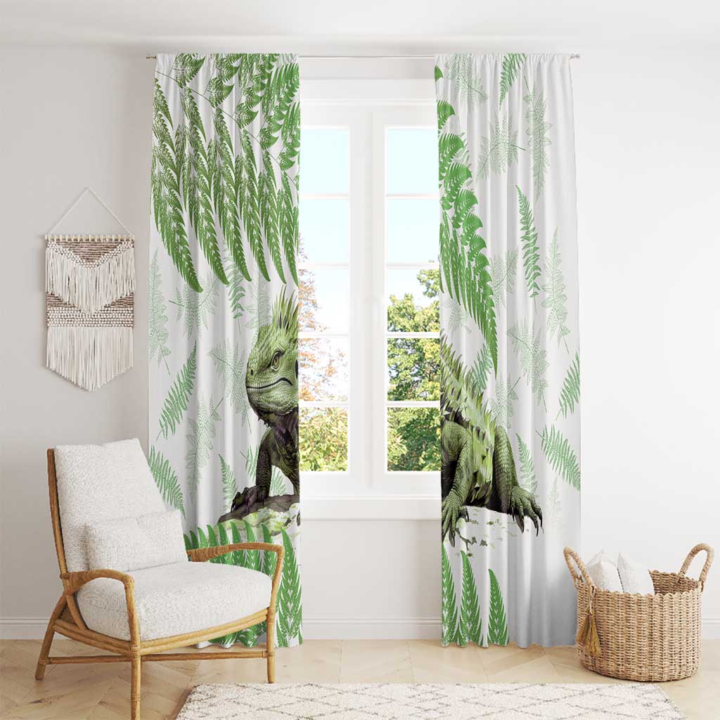 Green New Zealand Tuatara Window Curtain Aotearoa Sphenodon Punctatus Silver Fern LT14 - Polynesian Pride