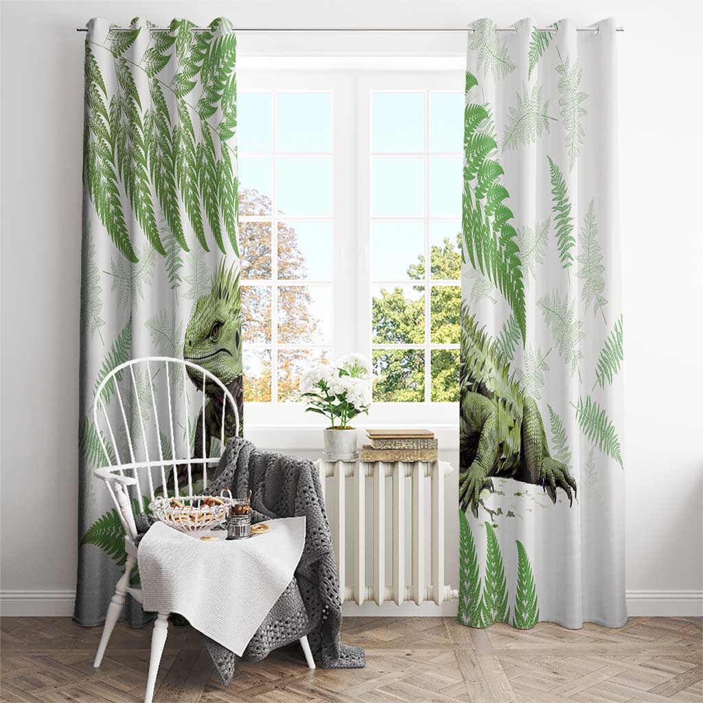 Green New Zealand Tuatara Window Curtain Aotearoa Sphenodon Punctatus Silver Fern LT14 - Polynesian Pride