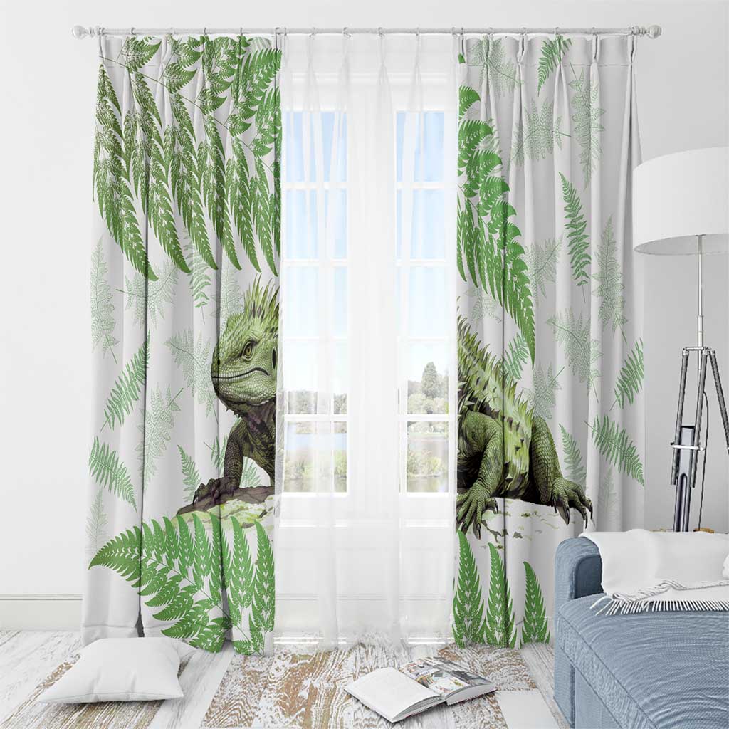 Green New Zealand Tuatara Window Curtain Aotearoa Sphenodon Punctatus Silver Fern LT14 - Polynesian Pride
