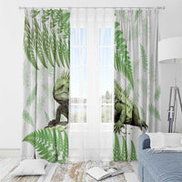 Green New Zealand Tuatara Window Curtain Aotearoa Sphenodon Punctatus Silver Fern LT14 - Polynesian Pride