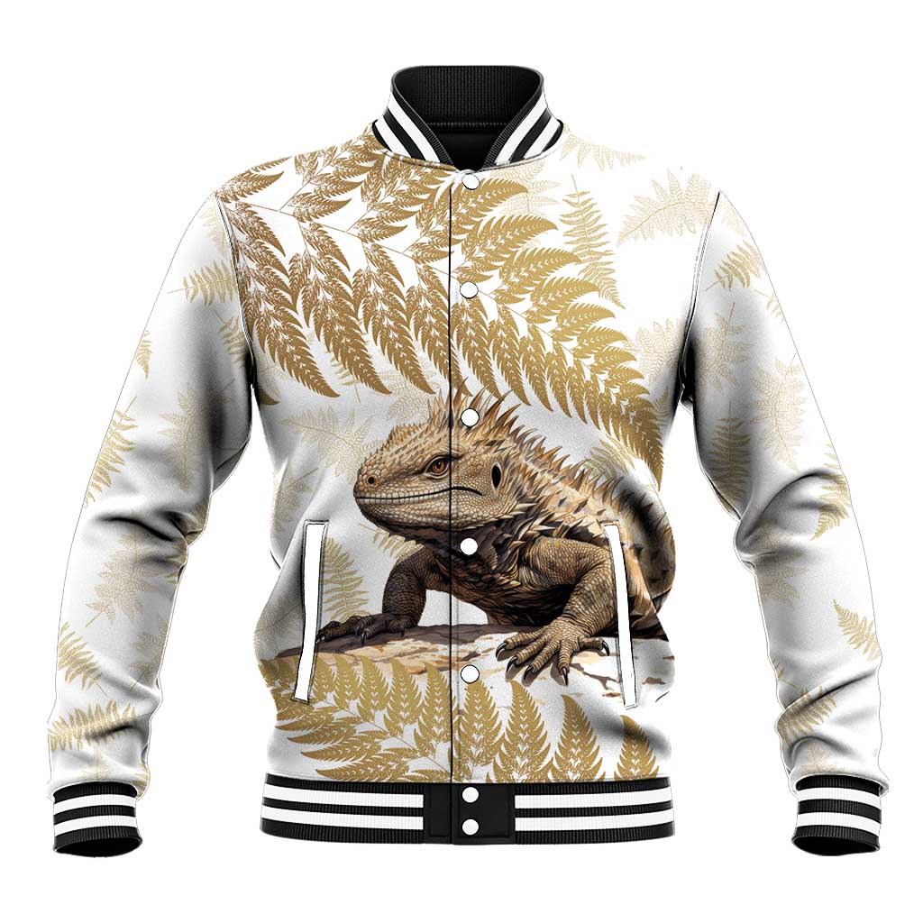 Gold New Zealand Tuatara Baseball Jacket Aotearoa Sphenodon Punctatus Silver Fern LT14 Unisex Gold - Polynesian Pride