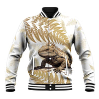 Gold New Zealand Tuatara Baseball Jacket Aotearoa Sphenodon Punctatus Silver Fern LT14 Unisex Gold - Polynesian Pride